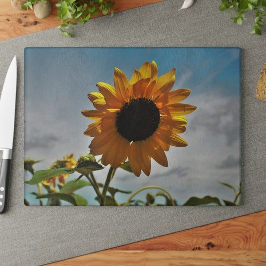 U R There Photography Awakening Sunflower Rustic Farmhouse Tempered-Glass Cutting Board