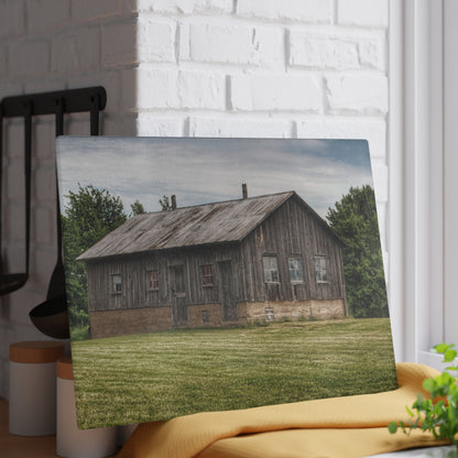 U R There Photography West Tuscola Road Grey Shack I Rustic Farmhouse Tempered-Glass Cutting Board