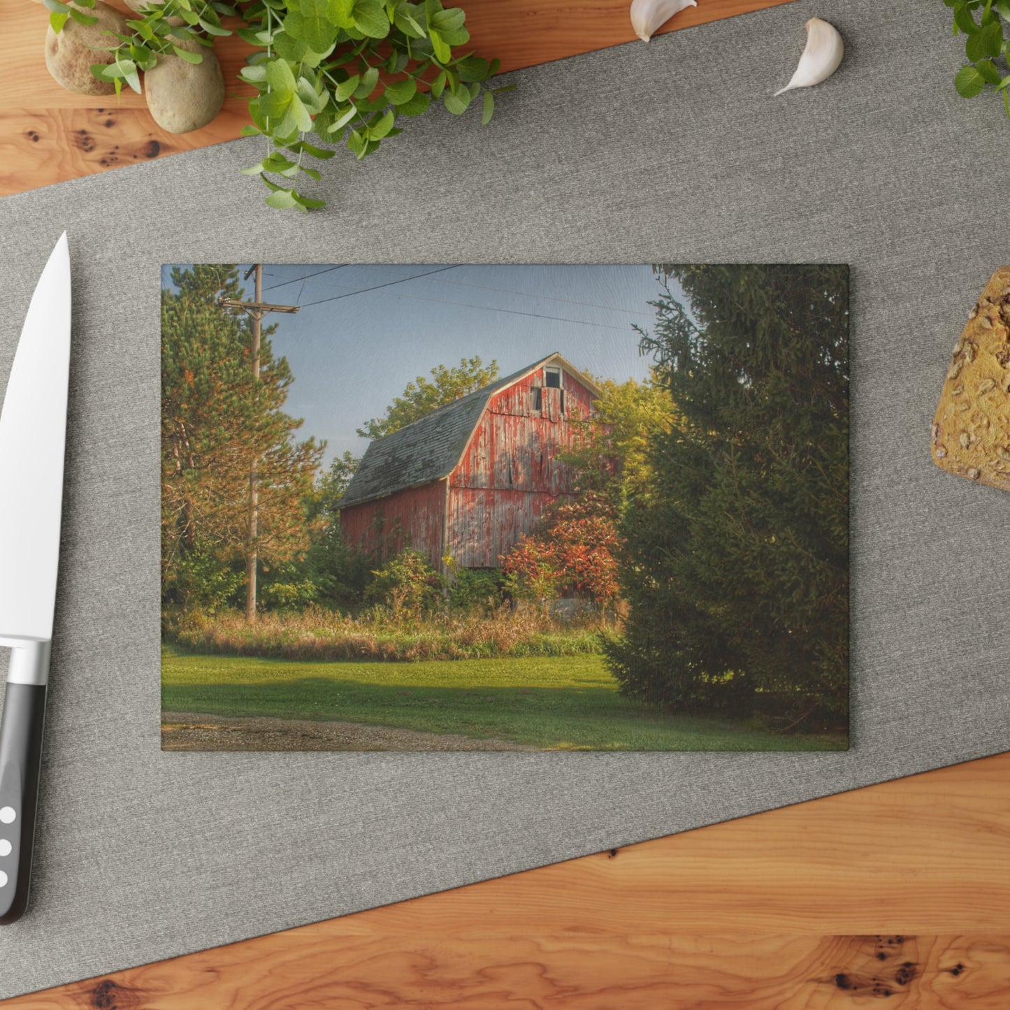U R There Photography Belle River Red I Rustic Farmhouse Tempered-Glass Cutting Board
