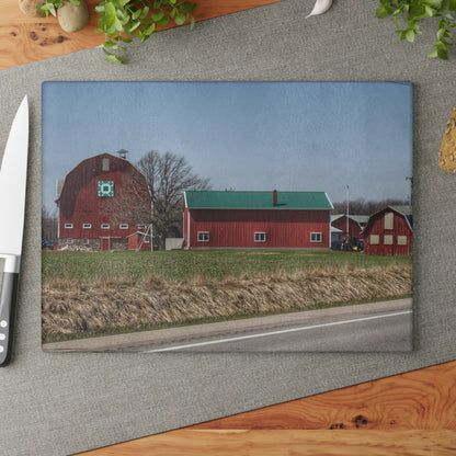 U R There Photography M-15 Quilted Red Rustic Farmhouse Tempered-Glass Cutting Board