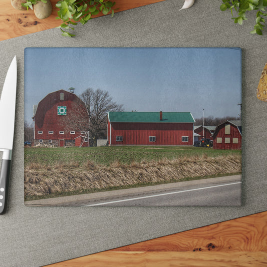 U R There Photography M-15 Quilted Red Rustic Farmhouse Tempered-Glass Cutting Board