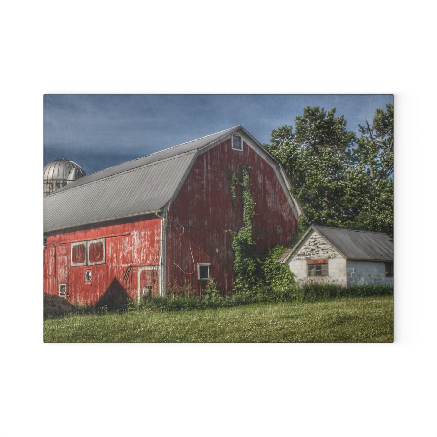 U R There Photography Stanley Road Red in Summer I Rustic Farmhouse Tempered-Glass Cutting Board