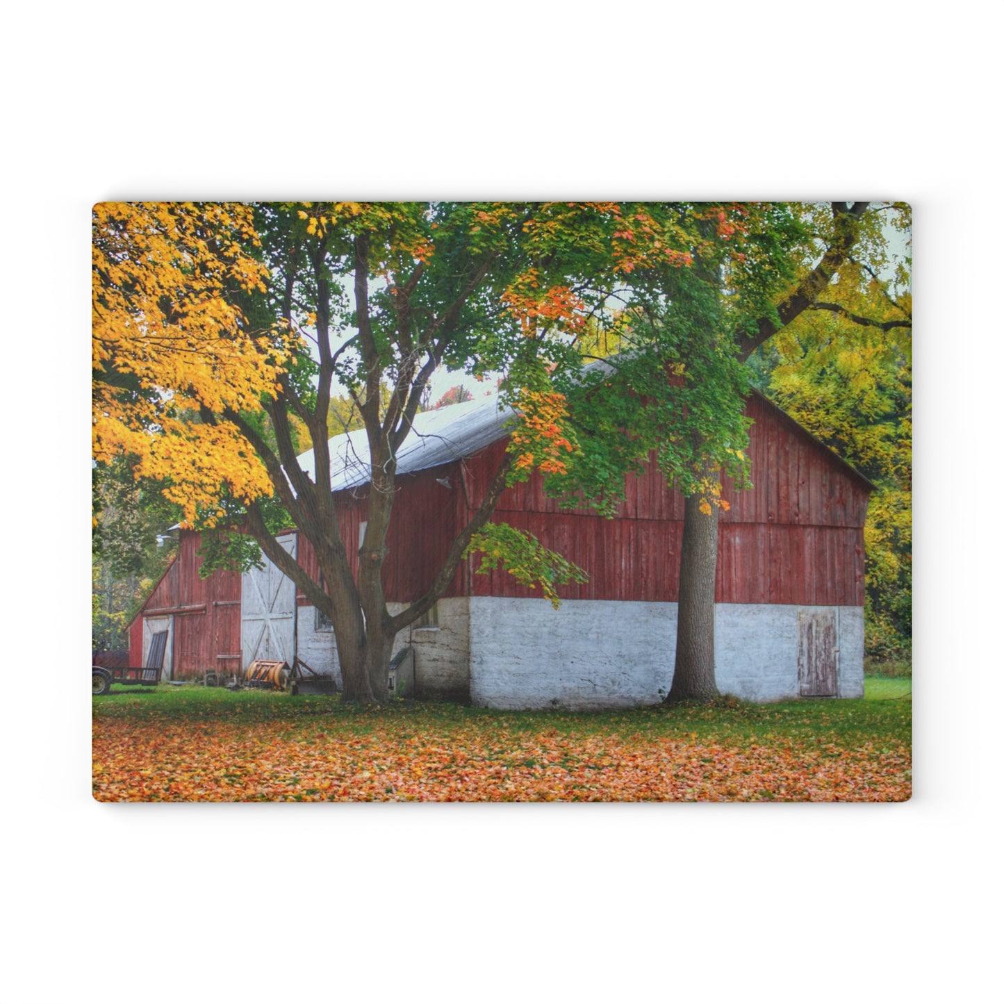 U R There Photography M-25 Red Rustic Farmhouse Tempered-Glass Cutting Board