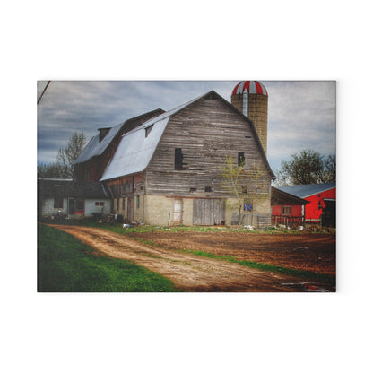 U R There Photography Murphy Lake Road Grey I Rustic Farmhouse Tempered-Glass Cutting Board