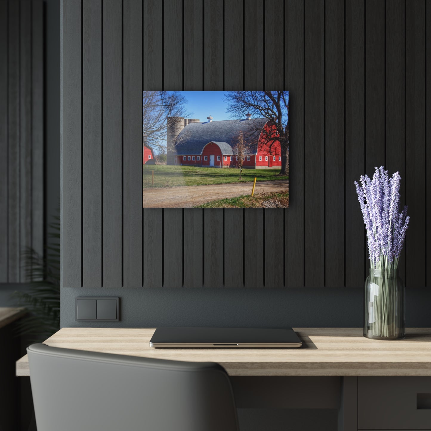 U R There Photography Hough Road Reds and Silo II Rustic Farmhouse Acrylic Wall Print