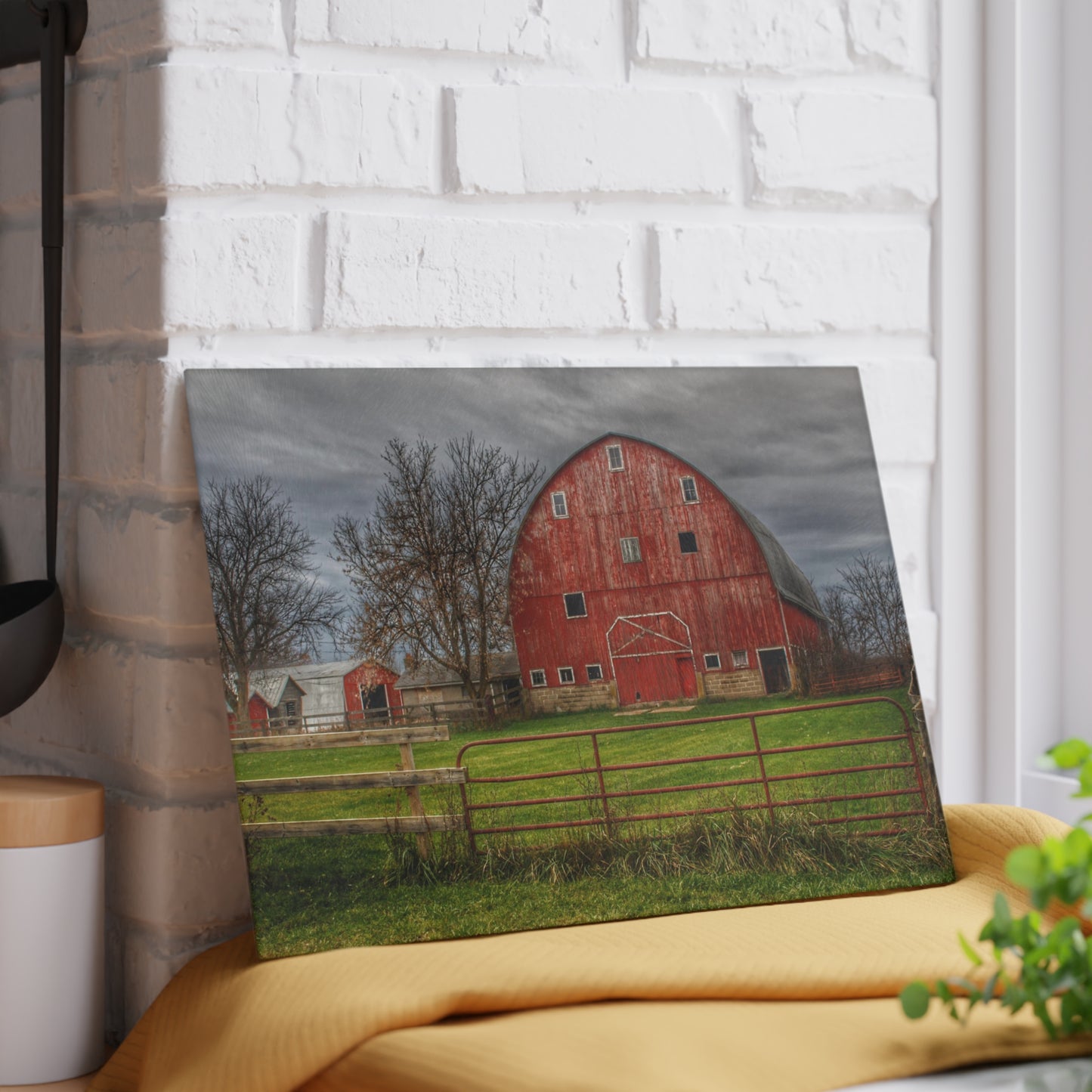 U R There Photography Beyond the Fence Red Rustic Farmhouse Tempered-Glass Cutting Board