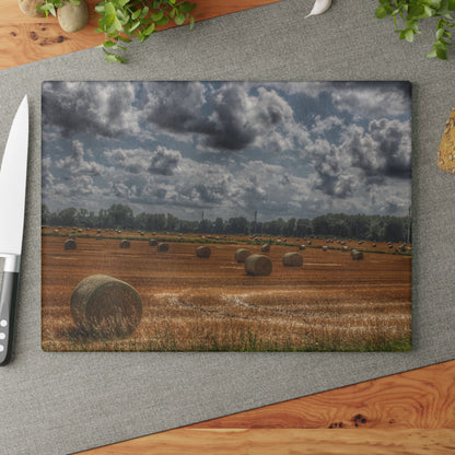 U R There Photography Haybale Heaven Rustic Farmhouse Tempered-Glass Cutting Board