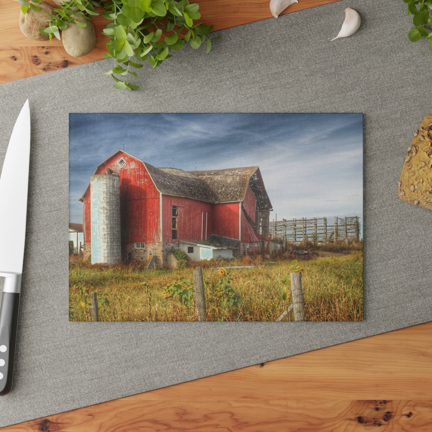 U R There Photography Hurd Corners Red I Rustic Farmhouse Tempered-Glass Cutting Board