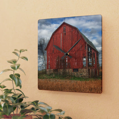 U R There Photography Laur Road Forgotten Red I Rustic Farmhouse Acrylic Analog Wall Clock