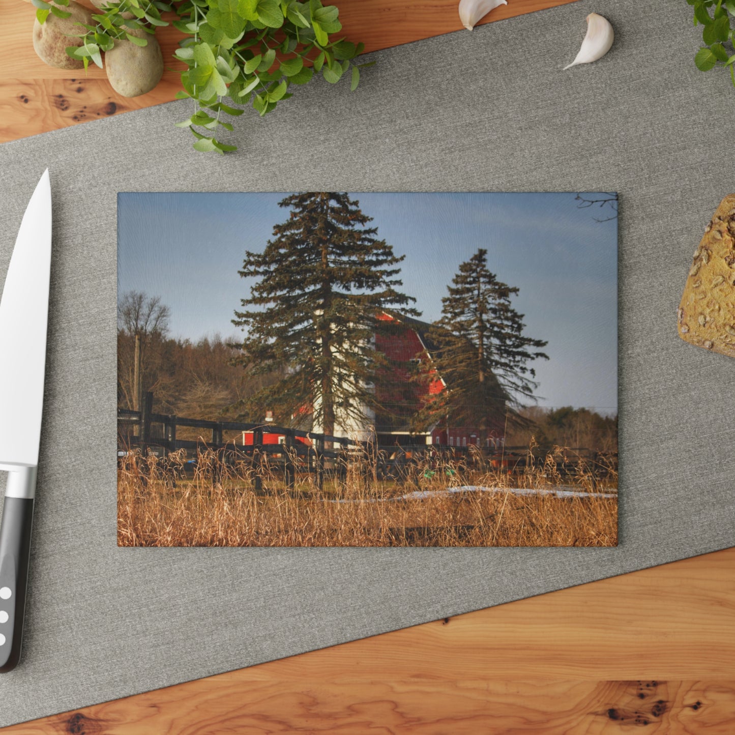 U R There Photography Blood Road Red I Rustic Farmhouse Tempered-Glass Cutting Board