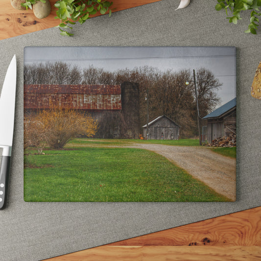 U R There Photography South Summers Road Rusted and Little Grey Rustic Farmhouse Tempered-Glass Cutting Board