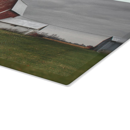 U R There Photography Mills Road Red I Rustic Farmhouse Tempered-Glass Cutting Board