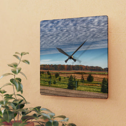 U R There Photography Fences, Firs and Fall Rustic Farmhouse Acrylic Analog Wall Clock