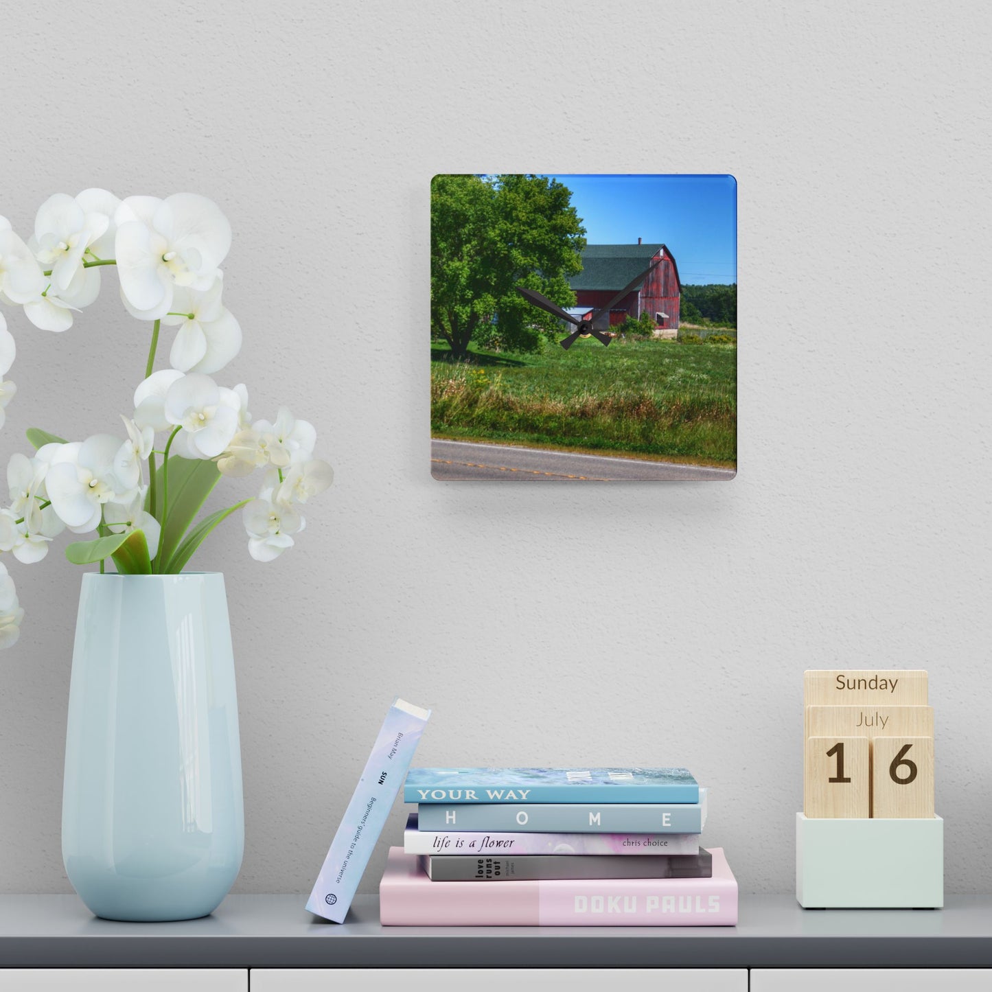 U R There Photography Clark Road Hillside Red II Rustic Farmhouse Acrylic Analog Wall Clock