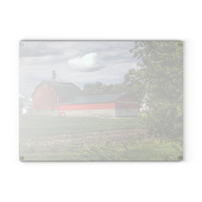 U R There Photography Haines Road Cornfield Reds Rustic Farmhouse Tempered-Glass Cutting Board
