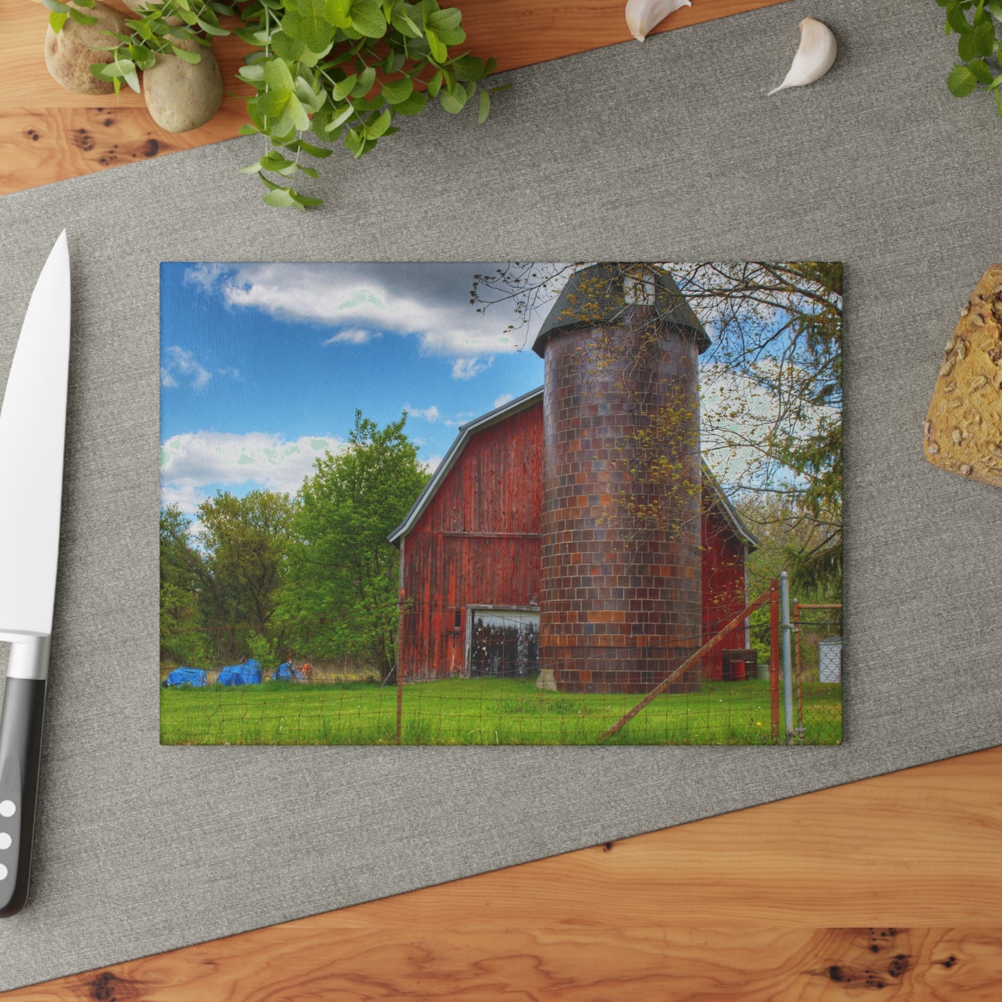 U R There Photography Mead Road Red Rustic Farmhouse Tempered-Glass Cutting Board