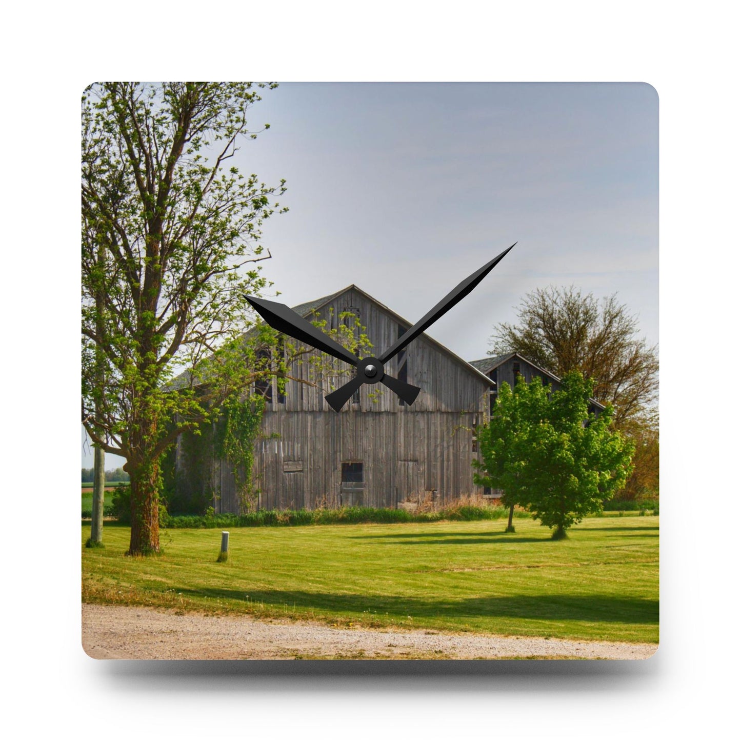 U R There Photography Caro Road Twin Greys II Rustic Farmhouse Acrylic Analog Wall Clock