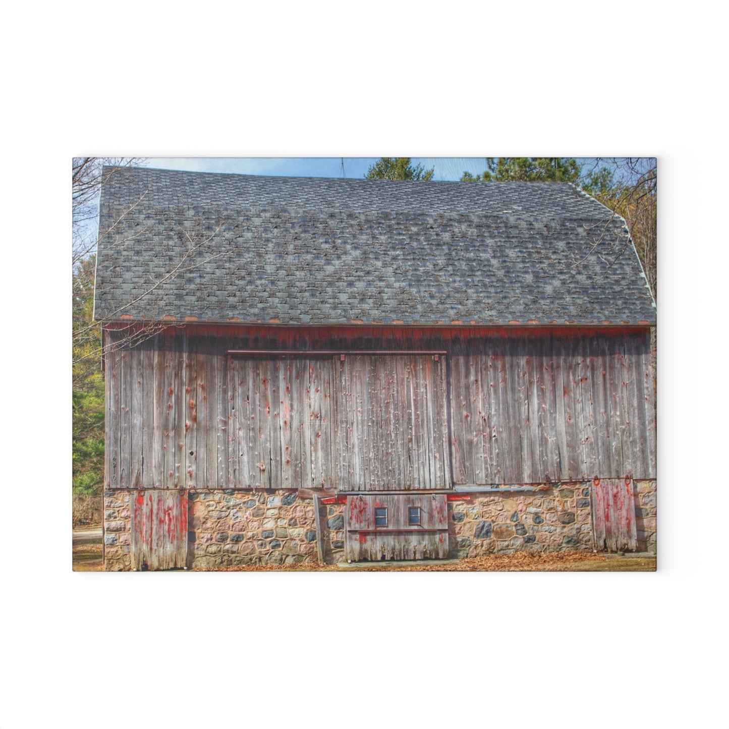 U R There Photography Leix Road Stone Red Rustic Farmhouse Tempered-Glass Cutting Board