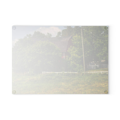 U R There Photography Hidden Red Beyond the Fence Rustic Farmhouse Tempered-Glass Cutting Board
