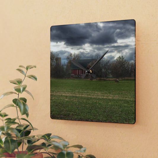 U R There Photography Booth Road Hidden Red II Rustic Farmhouse Acrylic Analog Wall Clock