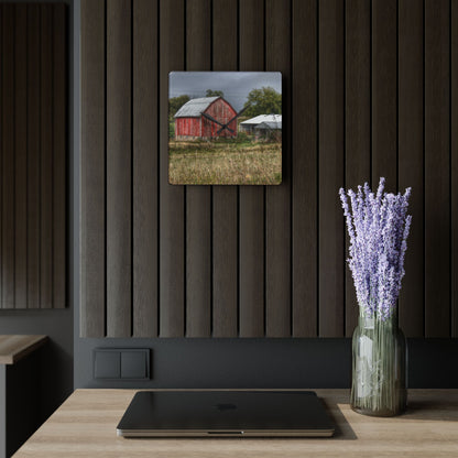 U R There Photography North Lake Road Red II Rustic Farmhouse Acrylic Analog Wall Clock