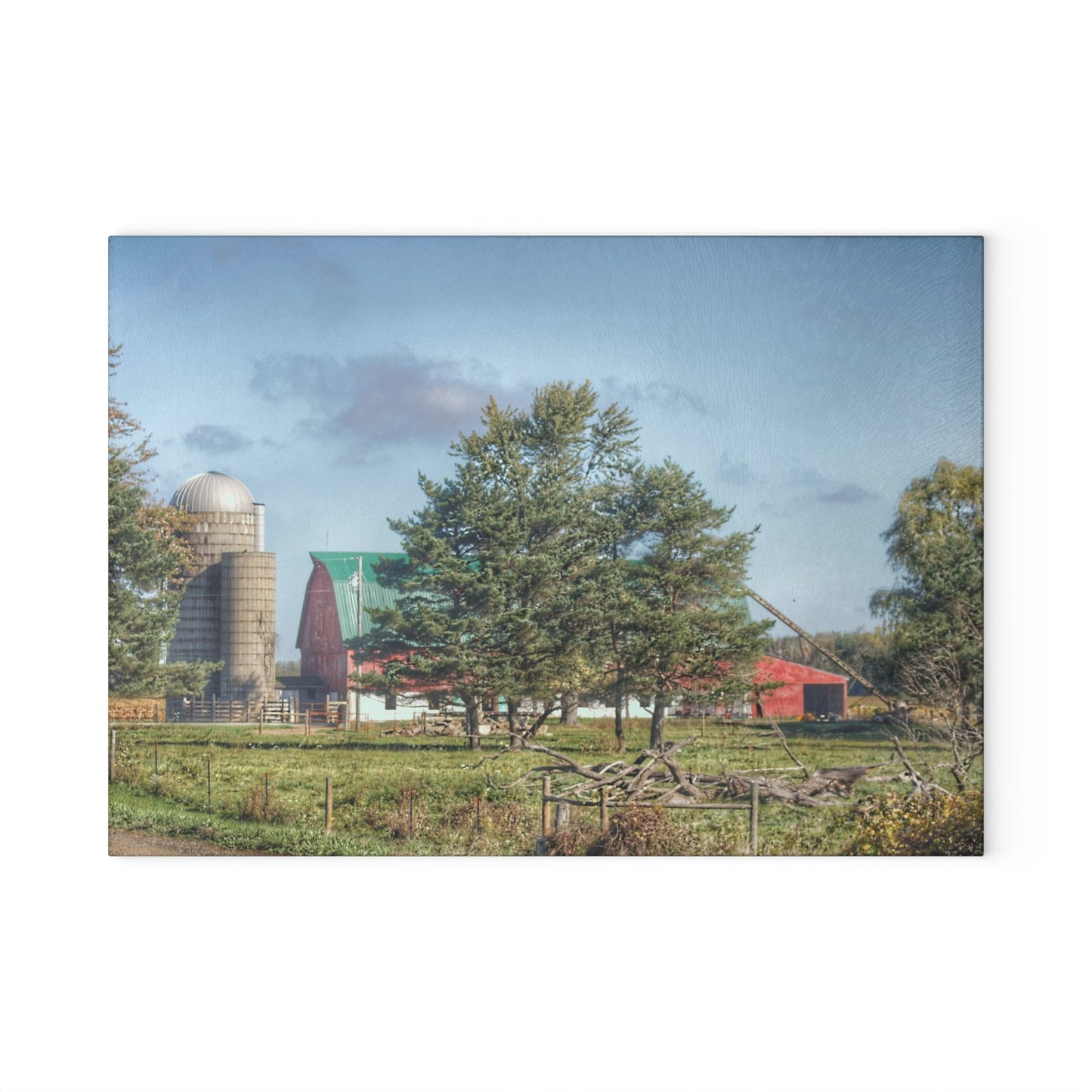U R There Photography Croswell Wagner Road Red Rustic Farmhouse Tempered-Glass Cutting Board