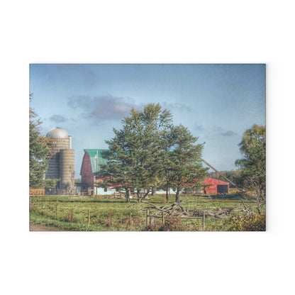 U R There Photography Croswell Wagner Road Red Rustic Farmhouse Tempered-Glass Cutting Board