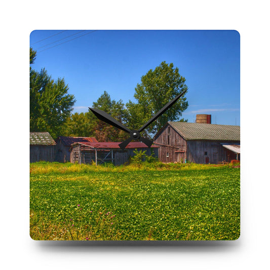 Birch Run Road Greys I Rustic Acrylic Analog Wall Clock 10.75'' × 10.75'' (Square)