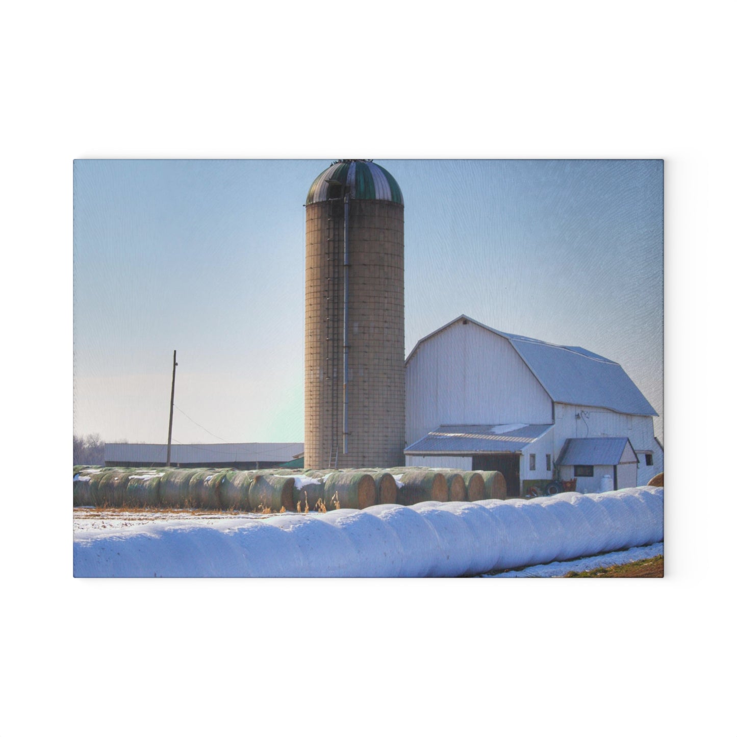 U R There Photography Bowers Road White in Winter Rustic Farmhouse Tempered-Glass Cutting Board