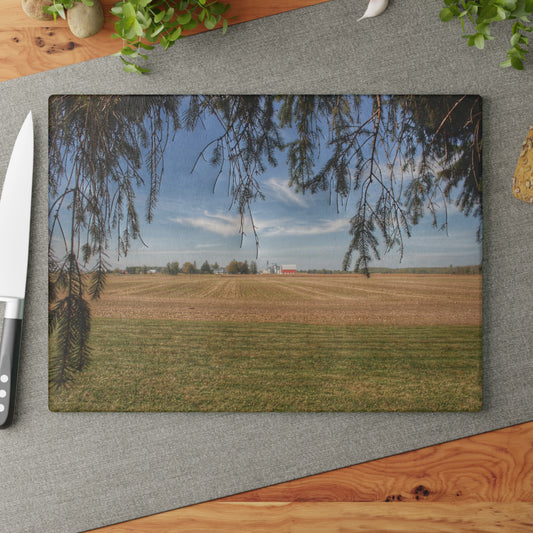 U R There Photography Cass City Farm Rustic Farmhouse Tempered-Glass Cutting Board