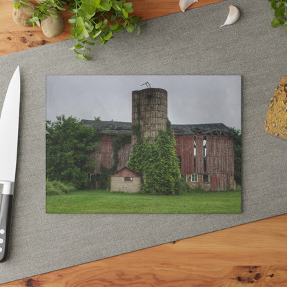 U R There Photography Imlay City Road Red I Rustic Farmhouse Tempered-Glass Cutting Board