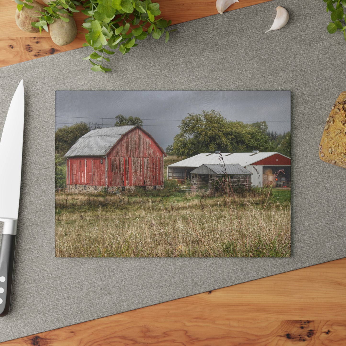 U R There Photography North Lake Road Red II Rustic Farmhouse Tempered-Glass Cutting Board