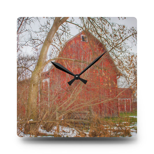 Holmes Road Red I Rustic Farmhouse Acrylic Analog Wall Clock 10.75'' × 10.75'' (Square)