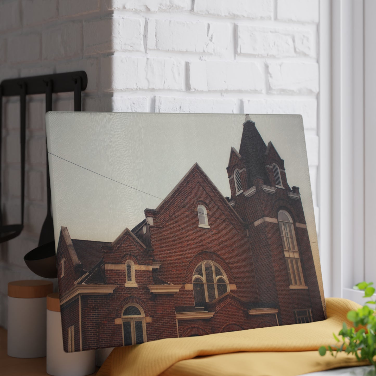 U R There Photography Brown City Methodist Church Rustic Farmhouse Tempered-Glass Cutting Board