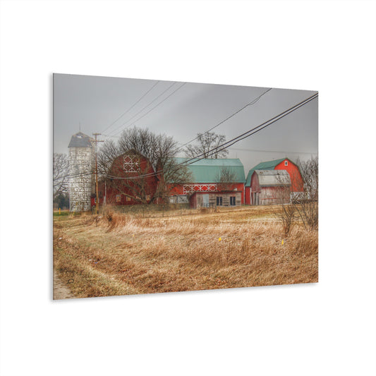 U R There Photography Mound Road Reds and Silo Rustic Farmhouse Acrylic Wall Print