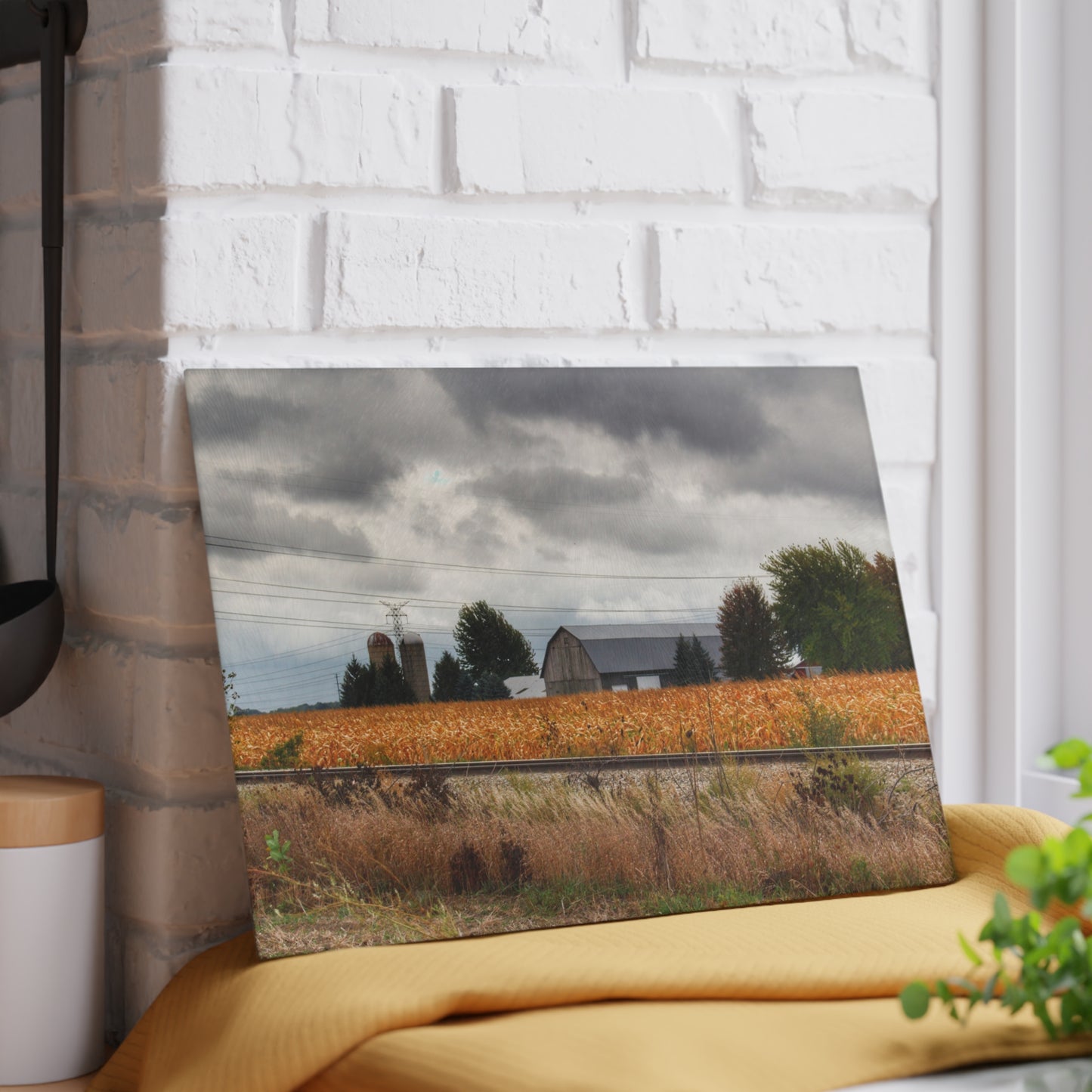 U R There Photography Reese Old Grey Beyond the Tracks Rustic Farmhouse Tempered-Glass Cutting Board
