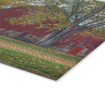 U R There Photography Mayville Lapeer Road Red in the Fall Rustic Farmhouse Tempered-Glass Cutting Board