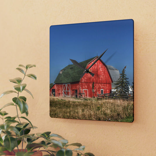 U R There Photography Elmwood Road Red III Rustic Farmhouse Acrylic Analog Wall Clock