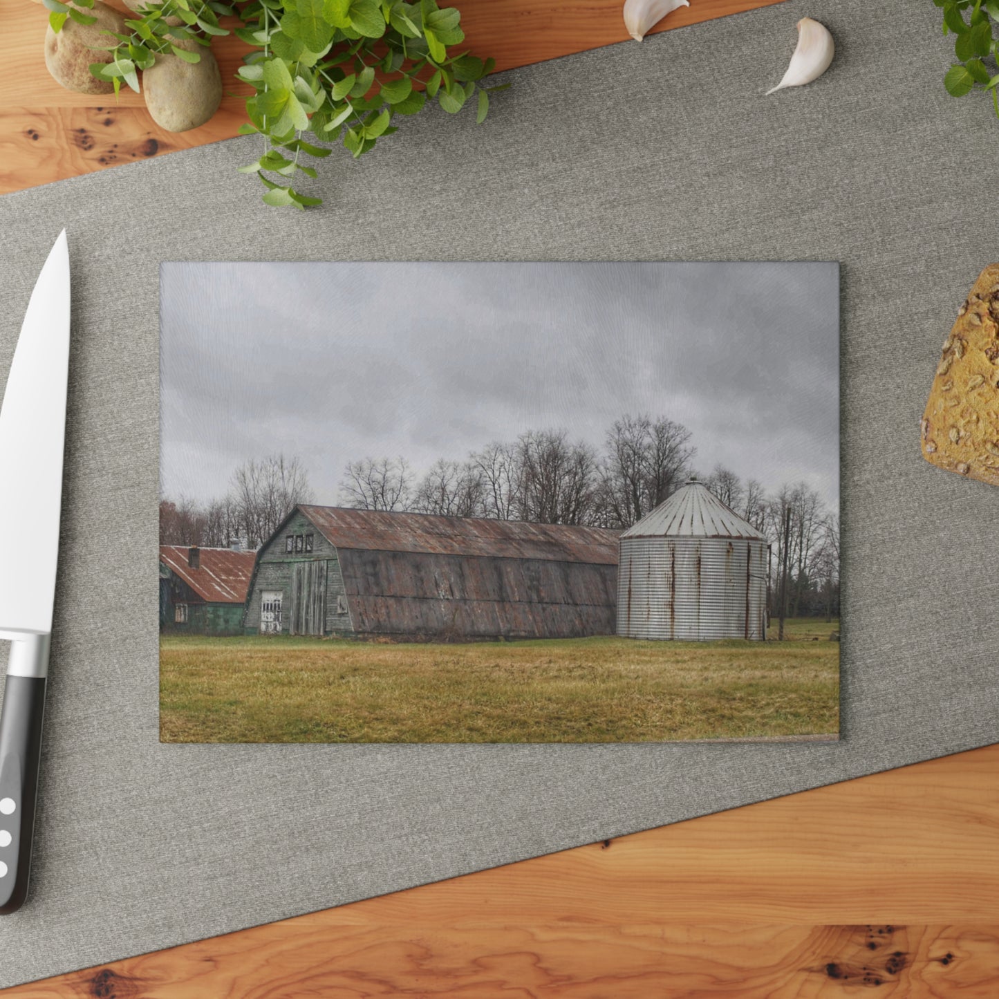 U R There Photography Hough Road Green Quonset I Rustic Farmhouse Tempered-Glass Cutting Board