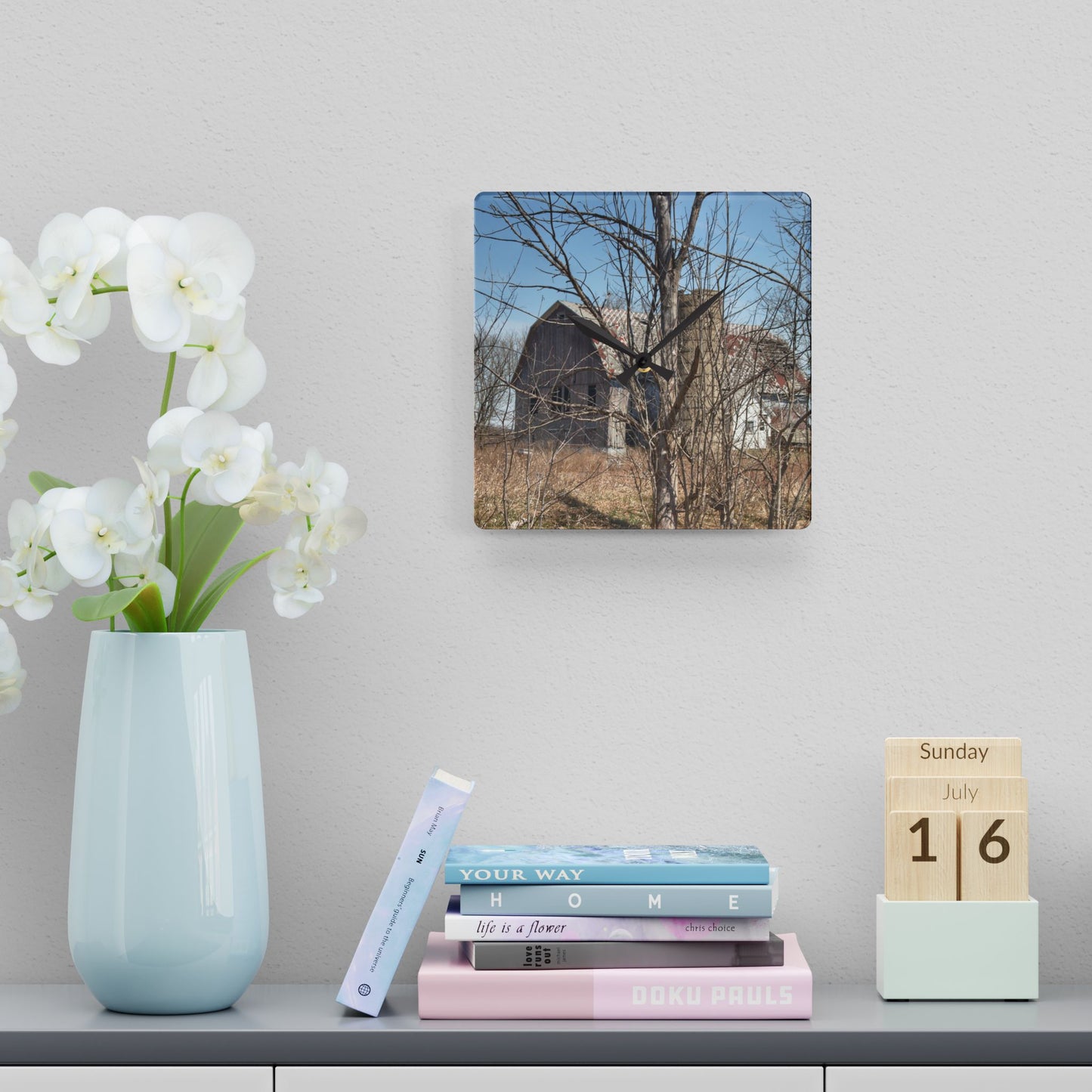 U R There Photography Hill Road Hidden Grey I Rustic Farmhouse Acrylic Analog Wall Clock