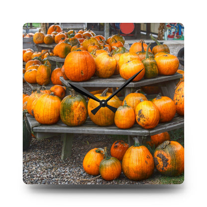 U R There Photography Tabletop Pumpkins Rustic Farmhouse Acrylic Analog Wall Clock