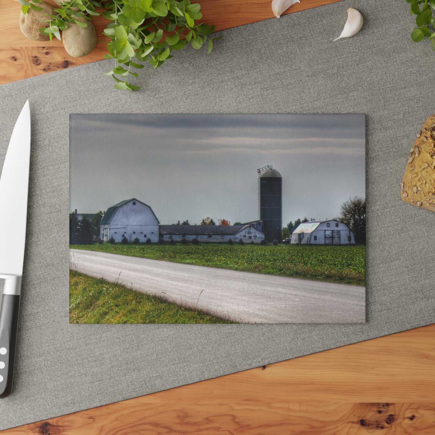 U R There Photography South Block Road Farm Rustic Farmhouse Tempered-Glass Cutting Board