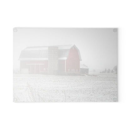 U R There Photography Winter Red Rustic Farmhouse Tempered-Glass Cutting Board