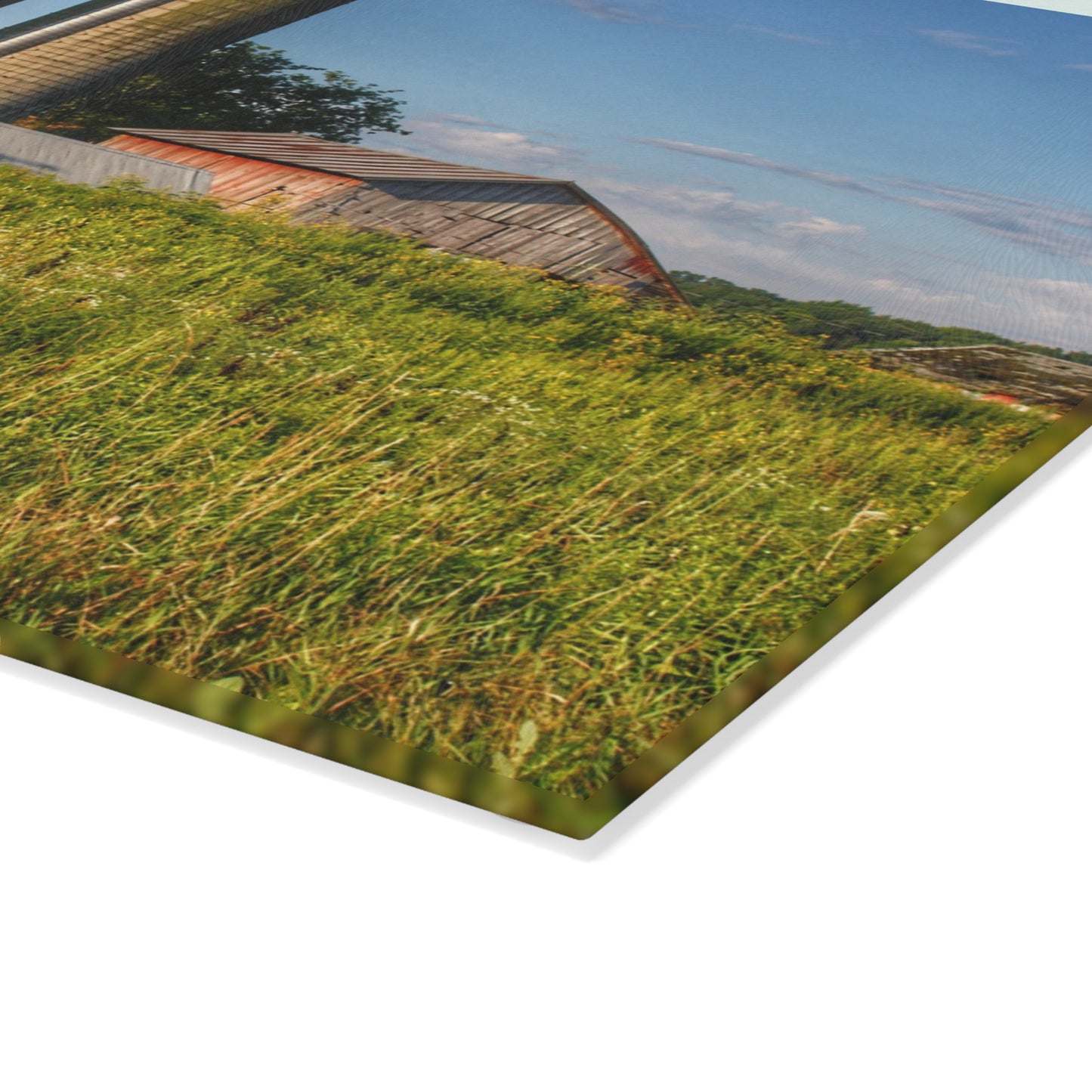 U R There Photography Morrish Road Silos II Rustic Farmhouse Tempered-Glass Cutting Board