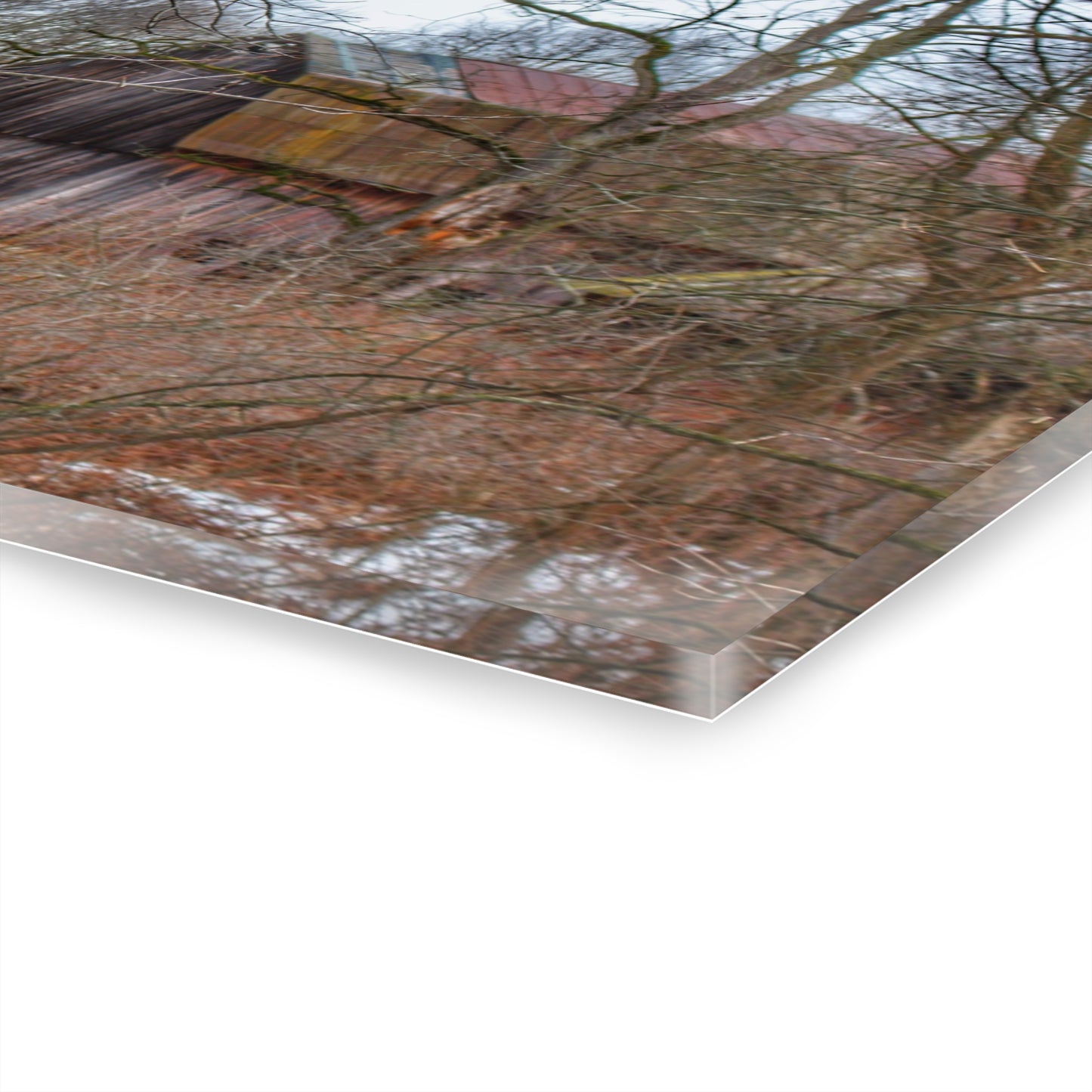 U R There Photography West Barnes Lake Hidden Red Rustic Farmhouse Acrylic Wall Print
