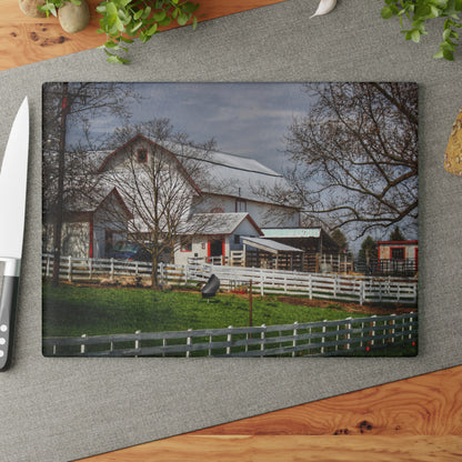 U R There Photography Henderson Whites Rustic Farmhouse Tempered-Glass Cutting Board