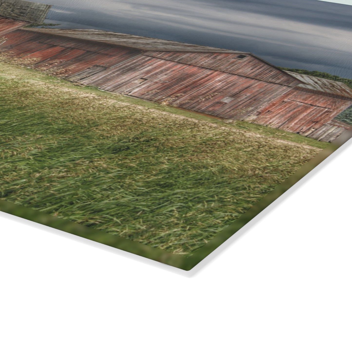 U R There Photography Hunters Creek Reds Rustic Farmhouse Tempered-Glass Cutting Board