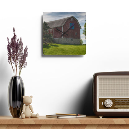 U R There Photography Mertz Road Quilted Red Rustic Farmhouse Acrylic Analog Wall Clock