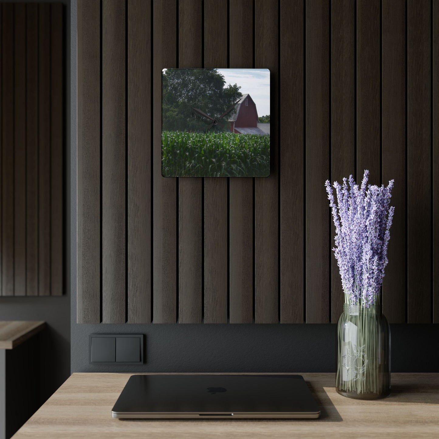 U R There Photography Above the Corn on Piersonville Road III Rustic Farmhouse Acrylic Analog Wall Clock