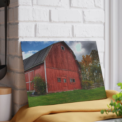 U R There Photography Hegel Road Old Red II Rustic Farmhouse Tempered-Glass Cutting Board
